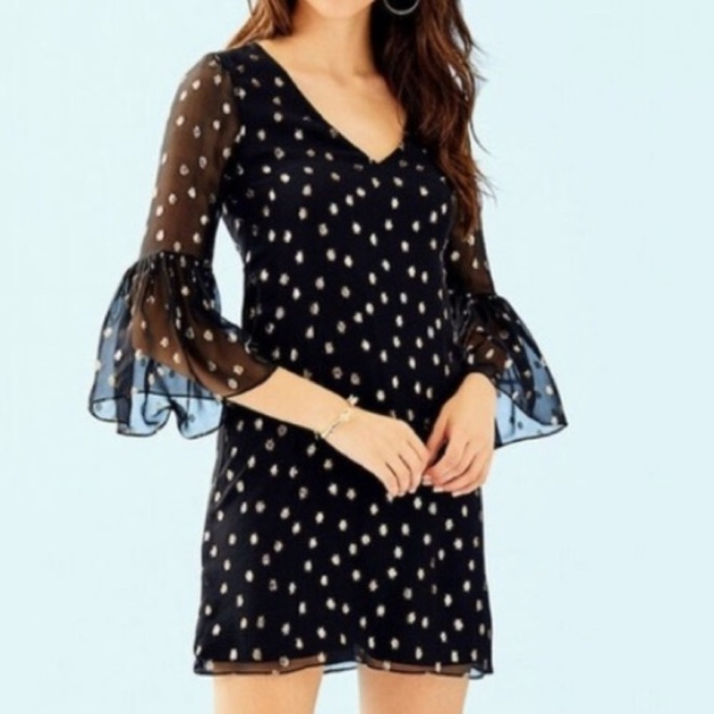 Lily Pulitzer Cleme Silk Dress in Onyx/Gold size 8